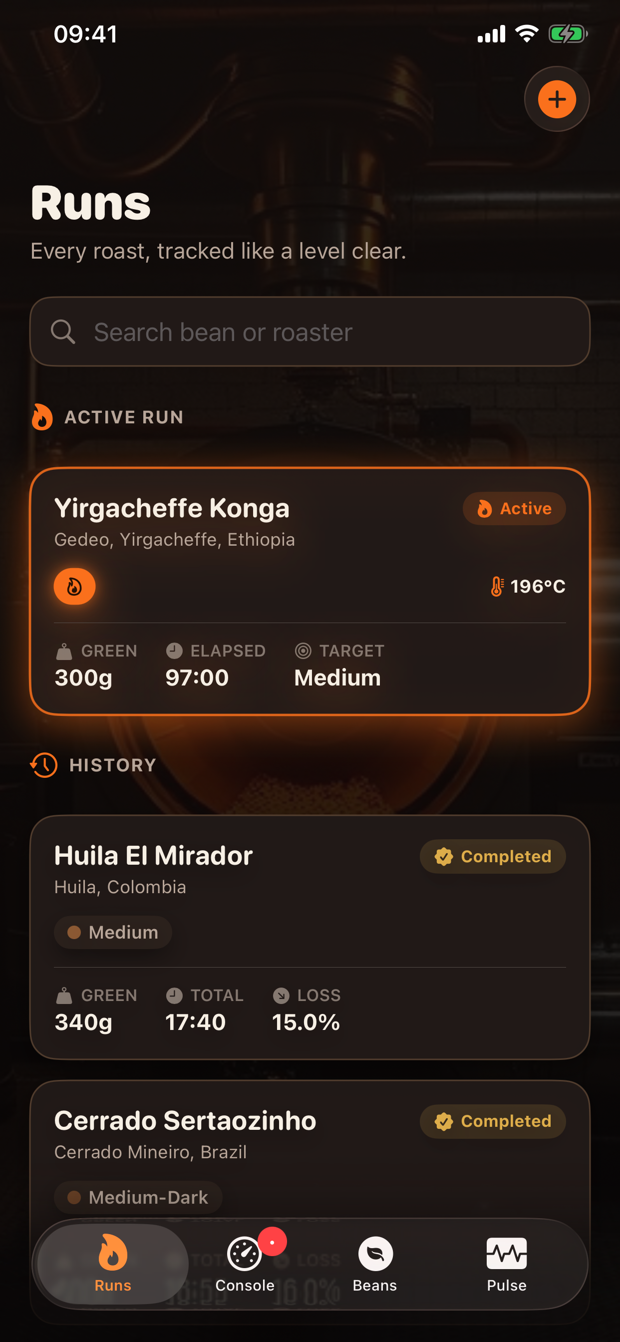 Batch log with active roast ticket